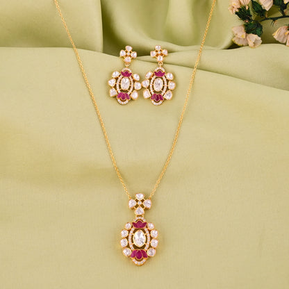 925 Silver Kundan Polki Necklace and Earrings Set with Ruby Red Talpe | Gold Plated Bridal Jewelry Set | Indian Wedding Jewelry