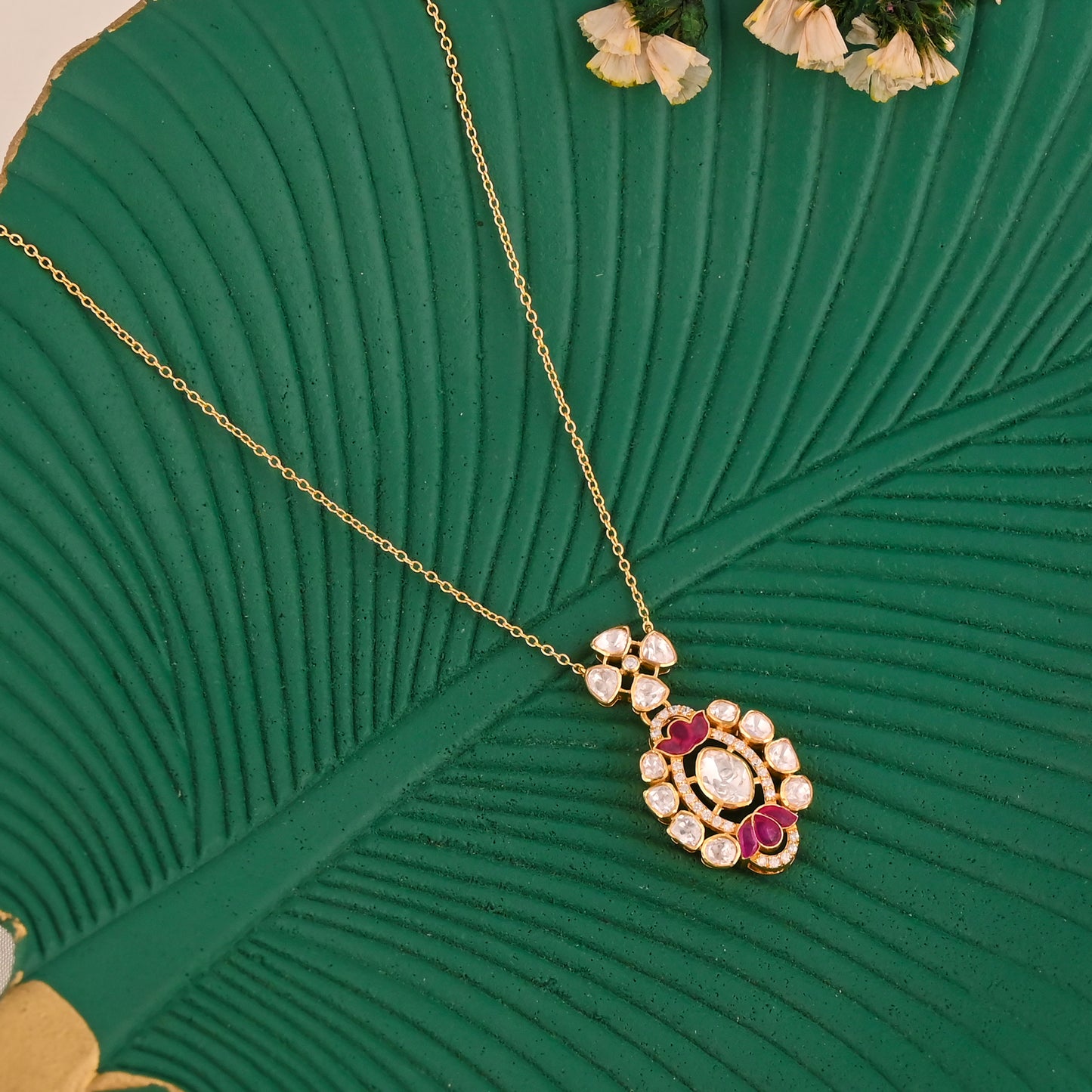 925 Silver Kundan Polki Necklace and Earrings Set with Ruby Red Talpe | Gold Plated Bridal Jewelry Set | Indian Wedding Jewelry