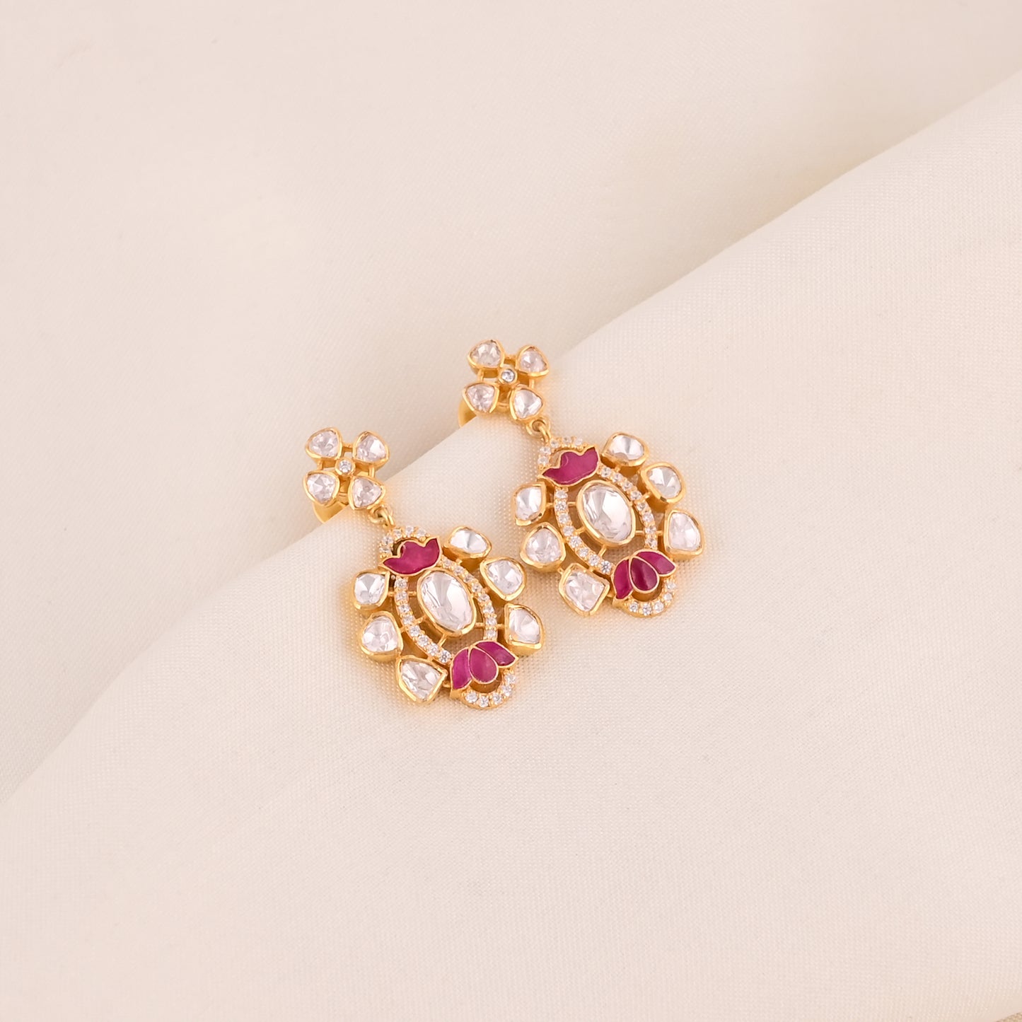 925 Silver Kundan Polki Necklace and Earrings Set with Ruby Red Talpe | Gold Plated Bridal Jewelry Set | Indian Wedding Jewelry
