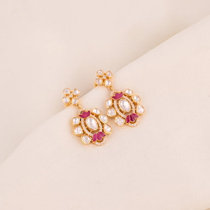 925 Silver Kundan Polki Necklace and Earrings Set with Ruby Red Talpe | Gold Plated Bridal Jewelry Set | Indian Wedding Jewelry