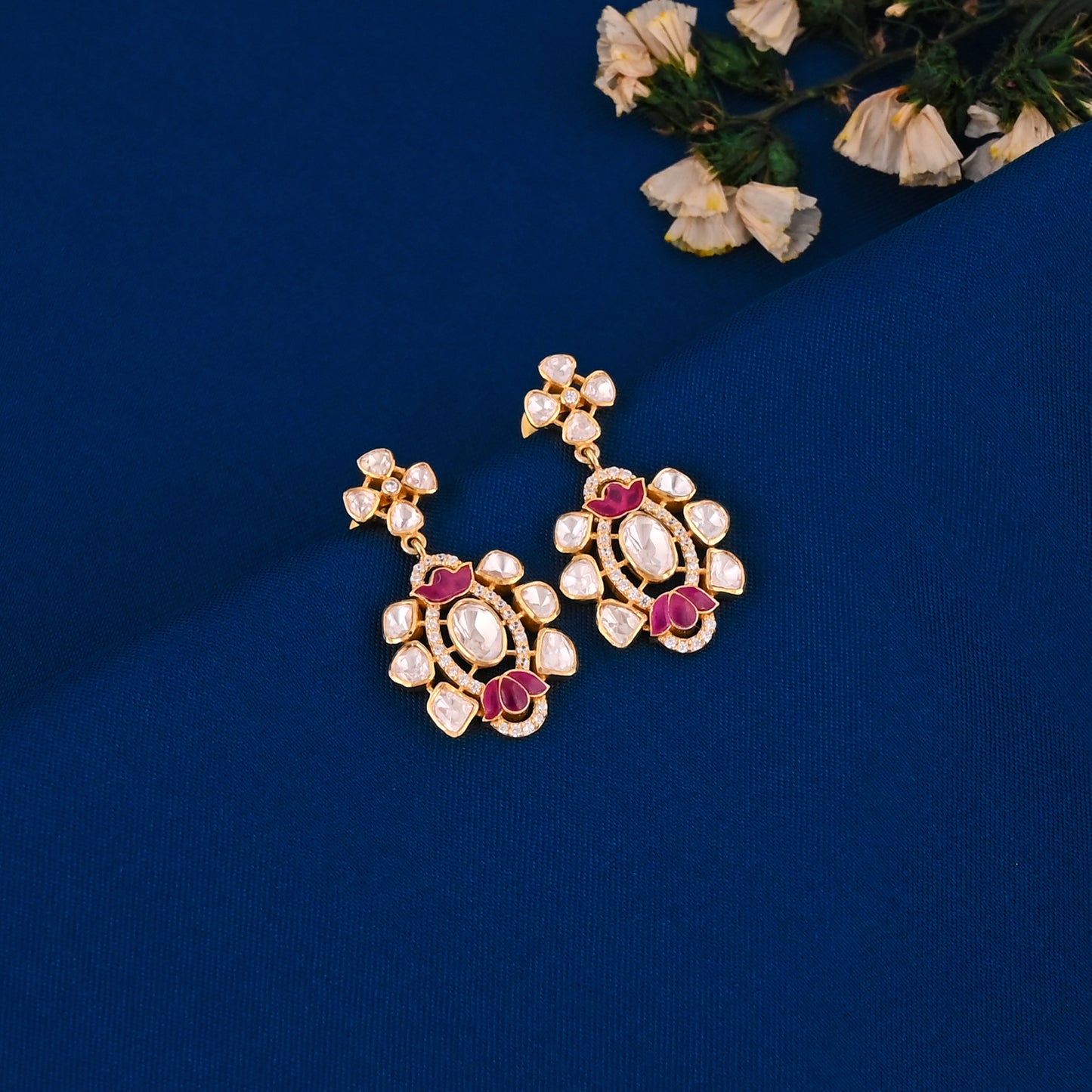 925 Silver Kundan Polki Necklace and Earrings Set with Ruby Red Talpe | Gold Plated Bridal Jewelry Set | Indian Wedding Jewelry
