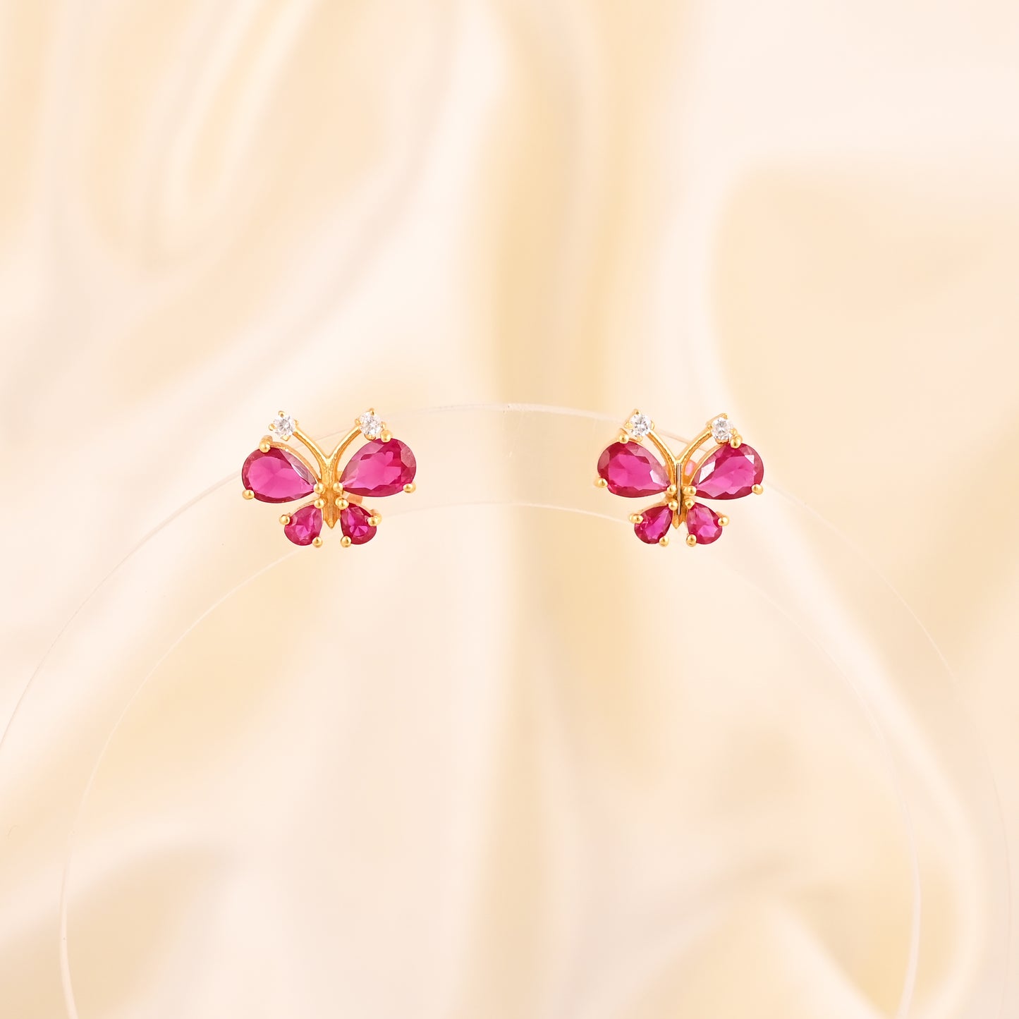 925 Silver Butterfly Earrings | Gold Plated Sterling Silver Studs with Ruby CZ Stones | Cute Minimalist Jewelry for Women & Girls