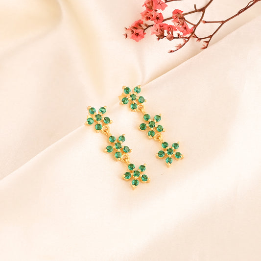925 Silver Flower Earrings | Gold Plated Sterling Silver Green CZ Floral Design Earrings | Dainty Everyday Jewelry for Women & Girls