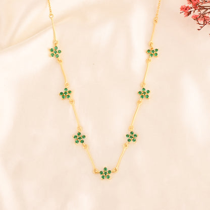 925 Silver Flower Necklace | Gold Plated Sterling Silver Green CZ Floral Design Necklace | Dainty Everyday Jewelry for Women & Girls