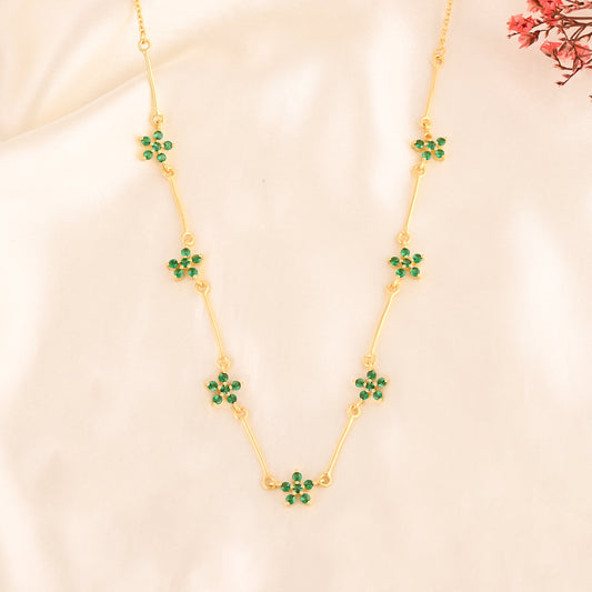925 Silver Flower Necklace | Gold Plated Sterling Silver Green CZ Floral Design Necklace | Dainty Everyday Jewelry for Women & Girls