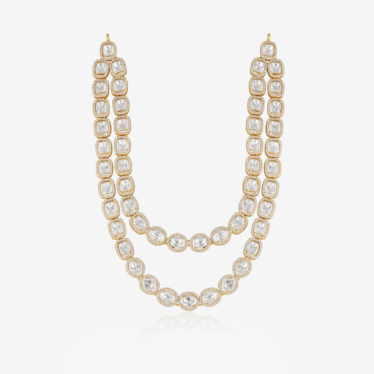 925 Silver Polki Double Layer Necklace and Earrings Set | Gold Plated Indian Bridal Jewelry | Wedding Ethnic Jewelry Set