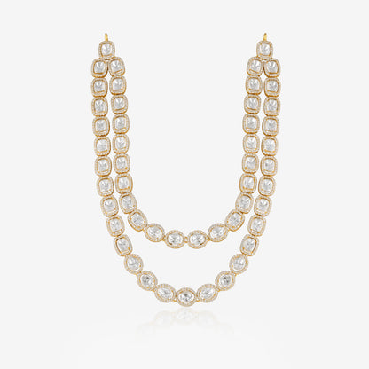 925 Silver Polki Double Layer Necklace and Earrings Set | Gold Plated Indian Bridal Jewelry | Wedding Ethnic Jewelry Set