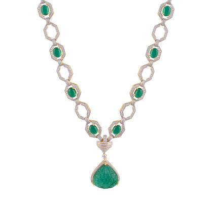 Luxury 925 Silver Necklace with Emerald Carving Doublet & CZ – Designer Statement Jewelry