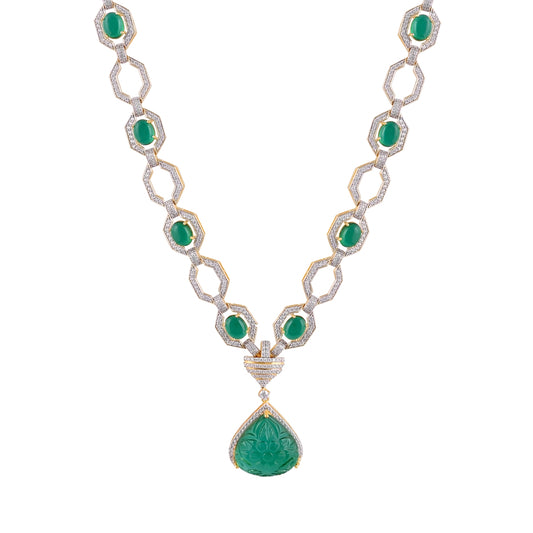 Luxury 925 Silver Necklace with Emerald Carving Doublet & CZ – Designer Statement Jewelry