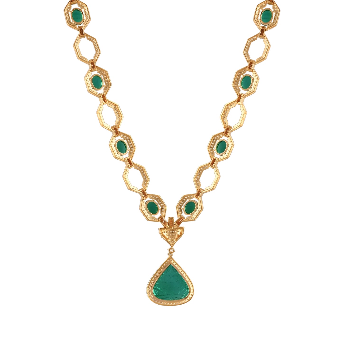 Luxury 925 Silver Necklace with Emerald Carving Doublet & CZ – Designer Statement Jewelry
