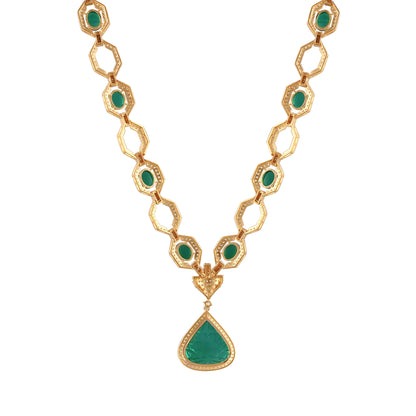 Luxury 925 Silver Necklace with Emerald Carving Doublet & CZ – Designer Statement Jewelry