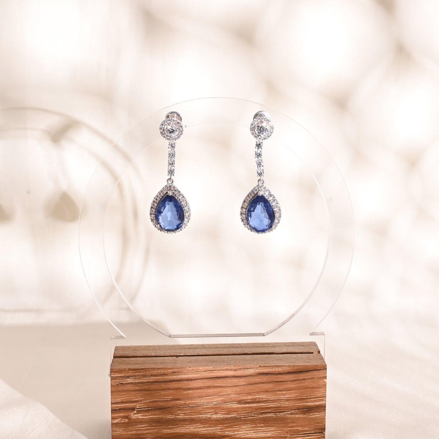 Pear Blue Sapphire Doublet Drop Earrings in 925 Silver with Cubic Zirconia – Elegant Bridal & Party Jewelry