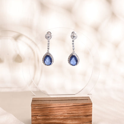 Pear Blue Sapphire Doublet Drop Earrings in 925 Silver with Cubic Zirconia – Elegant Bridal & Party Jewelry