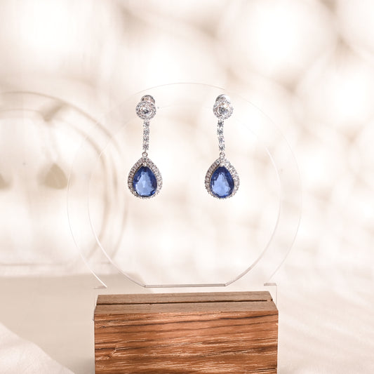 Pear Blue Sapphire Doublet Drop Earrings in 925 Silver with Cubic Zirconia – Elegant Bridal & Party Jewelry