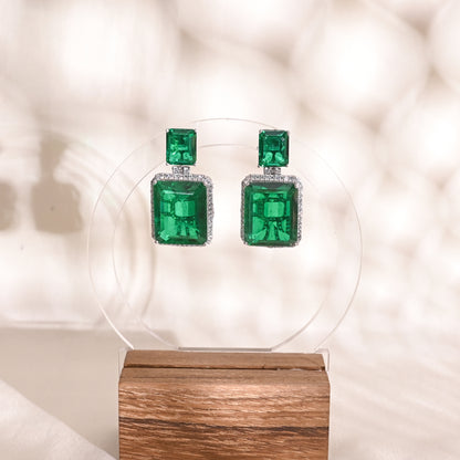 925 Silver Emerald Doublet Drop Earrings with CZ Halo – Elegant Statement Jewelry