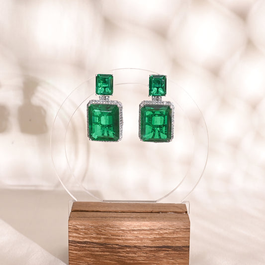 925 Silver Emerald Doublet Drop Earrings with CZ Halo – Elegant Statement Jewelry
