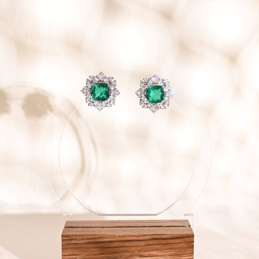 Square Emerald Doublet Stud Earrings in 925 Silver with Cubic Zirconia – Elegant Luxury Jewelry for Women