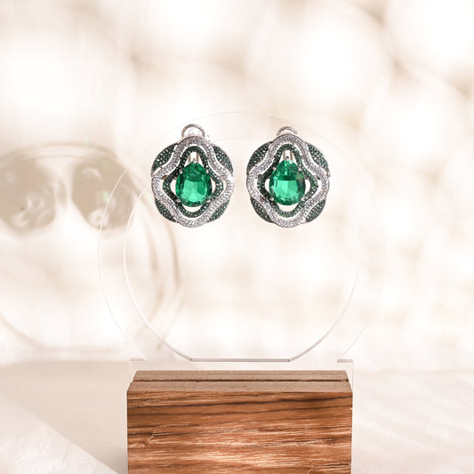 Luxury 925 Silver Stud Earrings with Emerald Doublet & CZ – Designer Statement Green Stone Jewelry