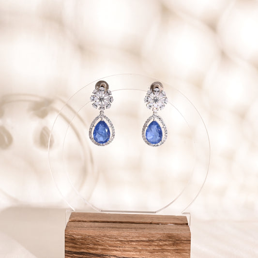 925 Silver Earrings with Blue Sapphire Doublet & CZ – Teardrop Bridal Statement Jewelry