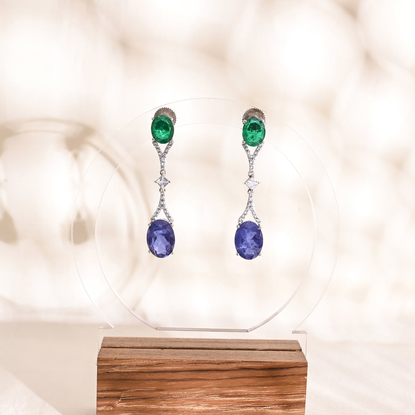 Elegant 925 Silver Drop Earrings with Green & Blue Gemstone Doublets and CZ – Luxury Statement Jewelry