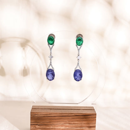 Elegant 925 Silver Drop Earrings with Green & Blue Gemstone Doublets and CZ – Luxury Statement Jewelry