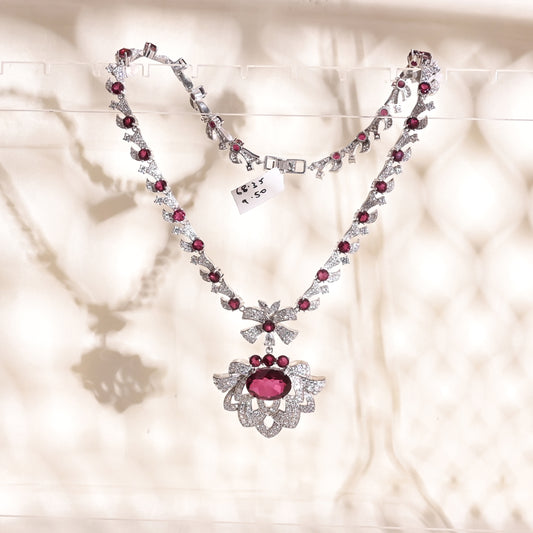 925 Silver Rhodolite Doublet Necklace | Lotus Design with CZ Accents | Elegant Sterling Silver Bridal & Statement Jewelry