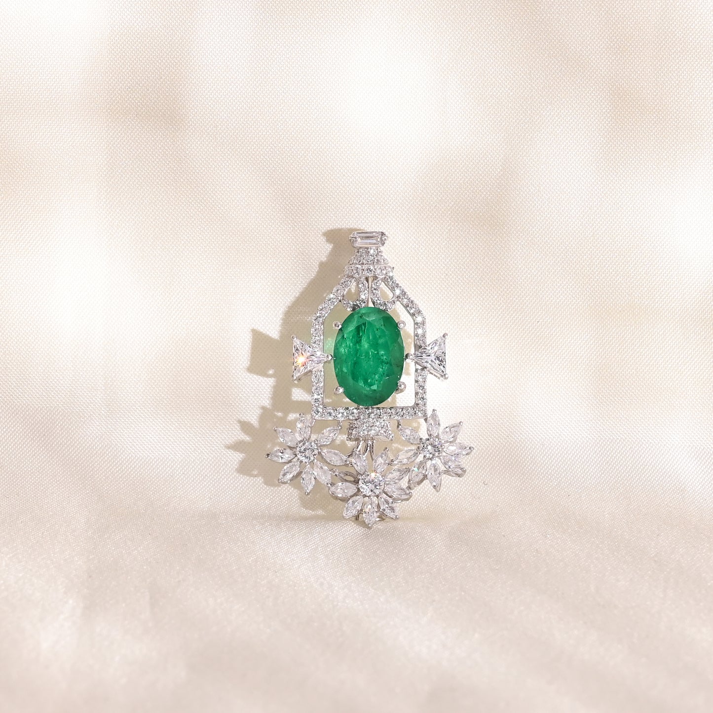 925 Silver Emerald Doublet CZ Studded Unisex Broach