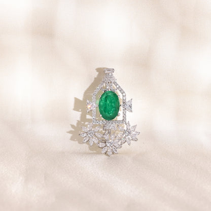 925 Silver Emerald Doublet CZ Studded Unisex Broach