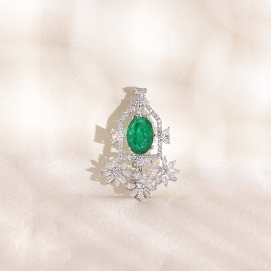 925 Silver Emerald Doublet CZ Studded Unisex Broach