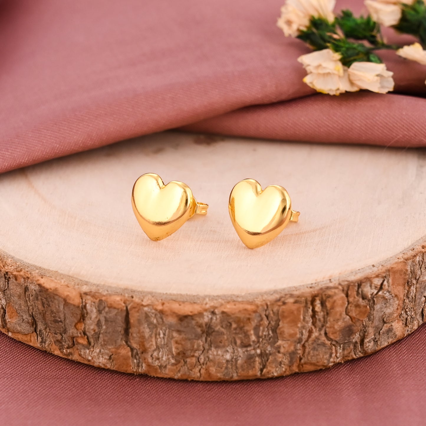 Heart Shape Brass Stud Earring