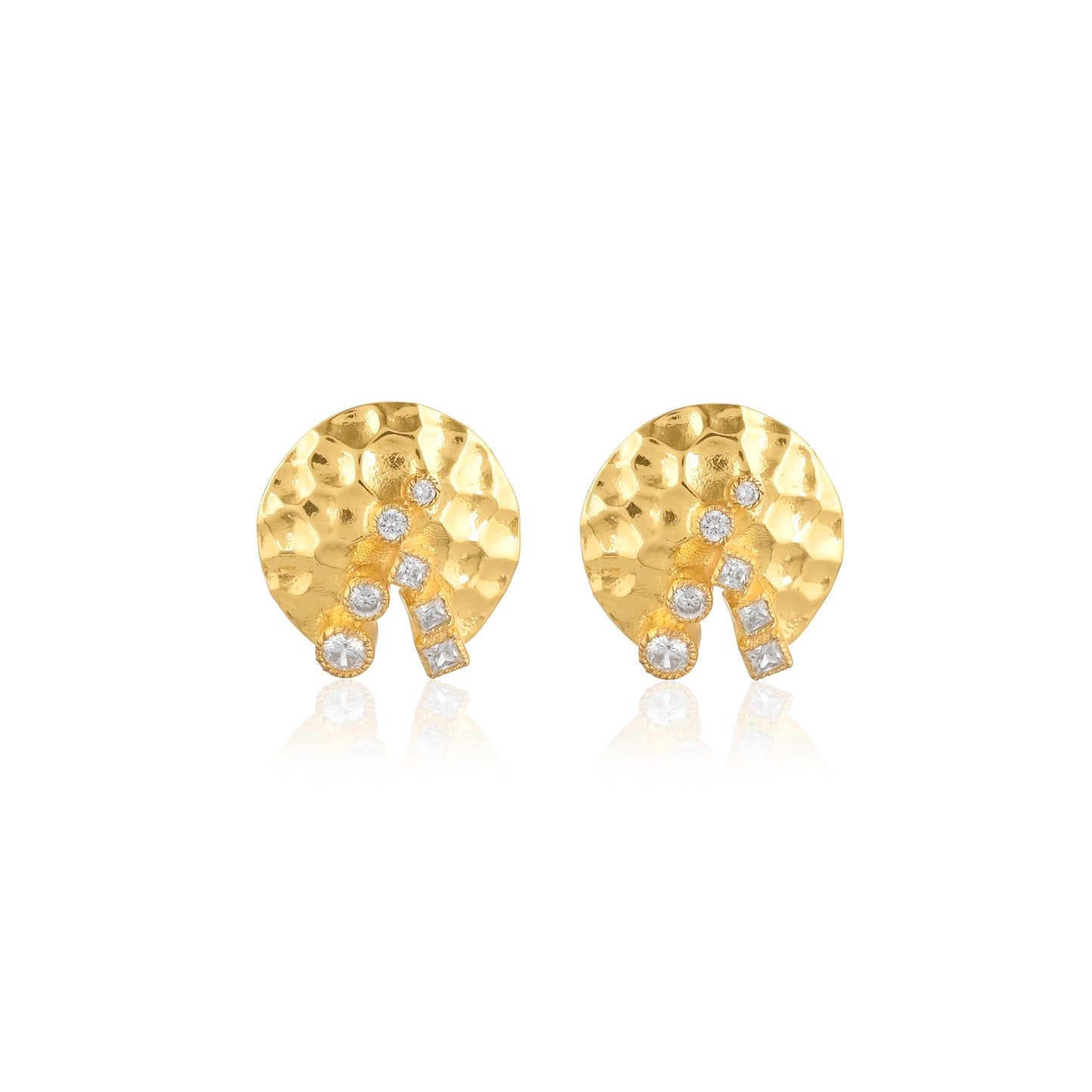 Hammered Gold Texture Brass Stud Earrings | 18K Gold Plated