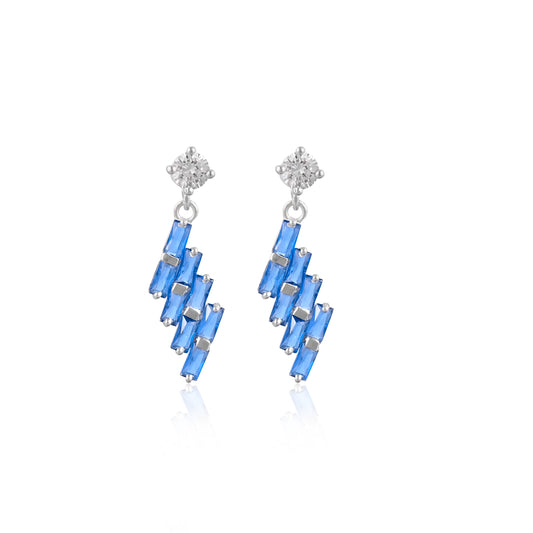 925 Silver Blue CZ Baguette Earrings | Minimal Dangle Earring | Gift For Her