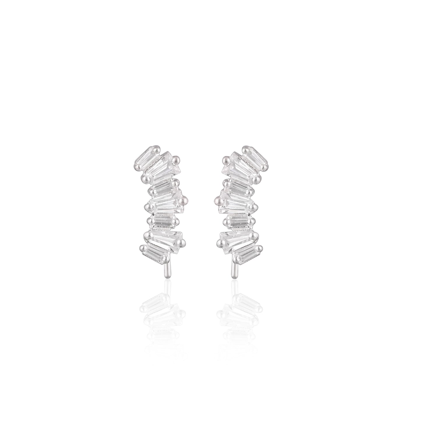 Pair of silver earrings on a white background