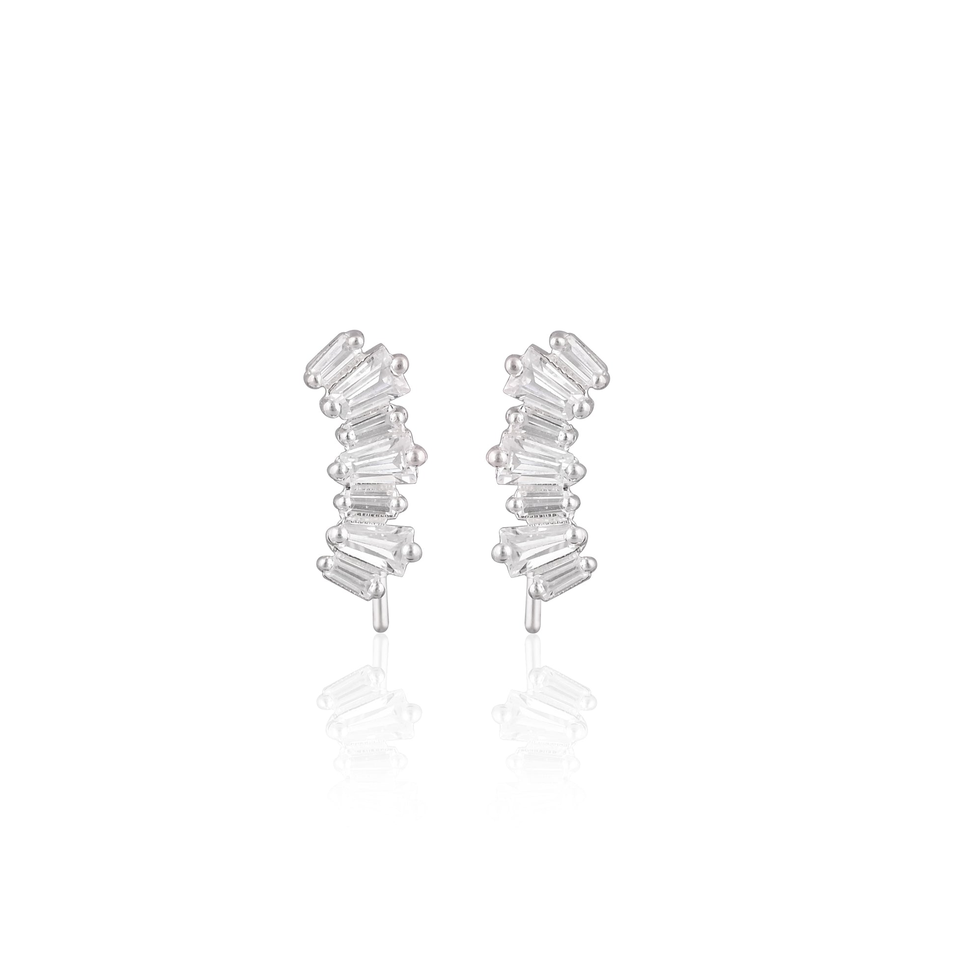 Pair of silver earrings on a white background