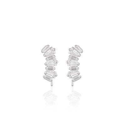 Pair of silver earrings on a white background