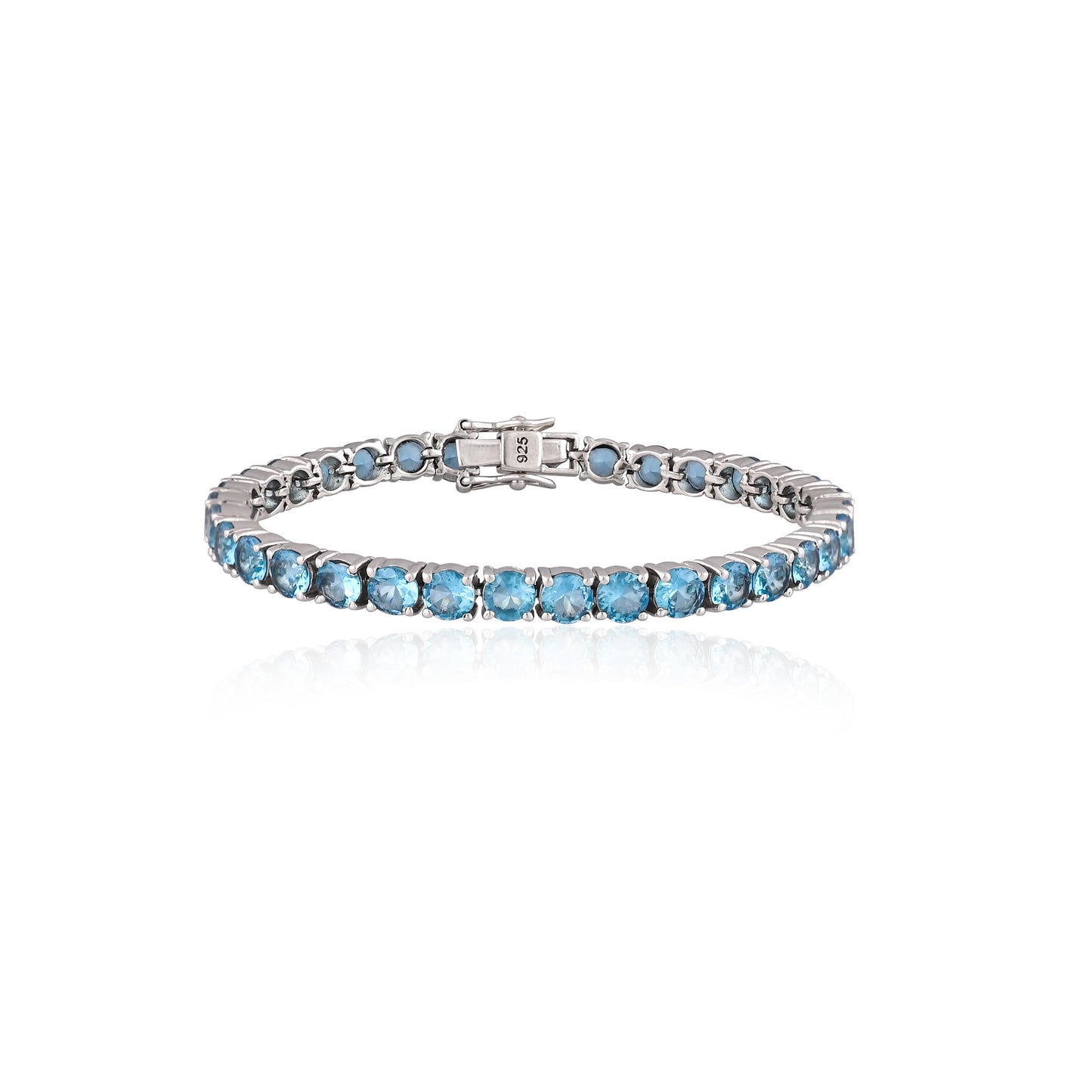 925 Sterling Silver Round Tennis Bracelet | Dainty Blue Crystal Stackable Jewelry