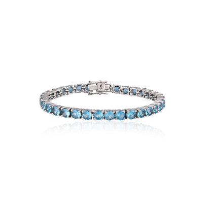 925 Sterling Silver Round Tennis Bracelet | Dainty Blue Crystal Stackable Jewelry