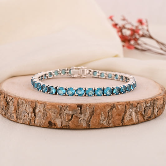 925 Sterling Silver Round Tennis Bracelet | Dainty Blue Crystal Stackable Jewelry