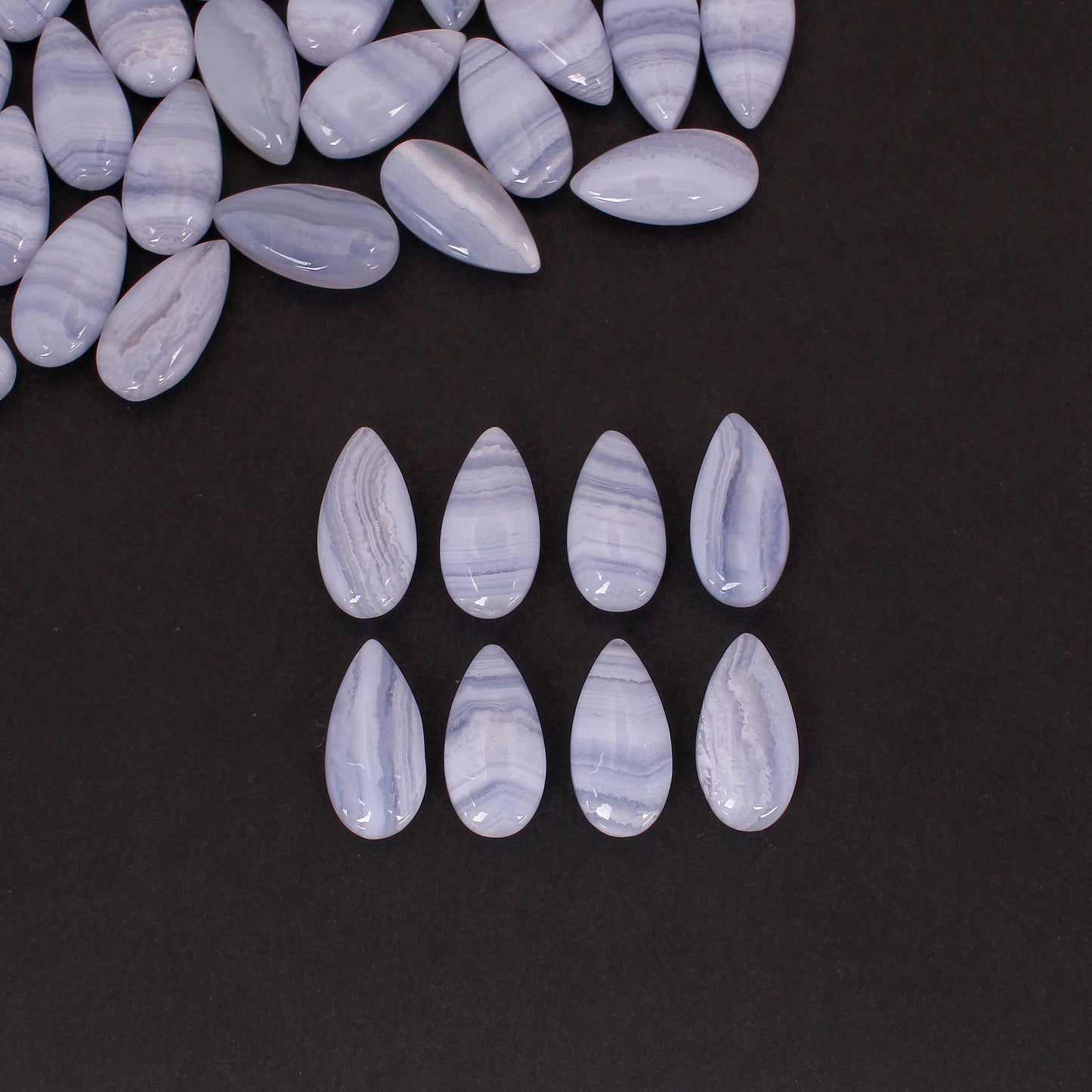 Natural Blue Lace Agate 18x9mm Pear Cabochon 681.30 Cts Wholesale 107 Pcs Gemstone Lot