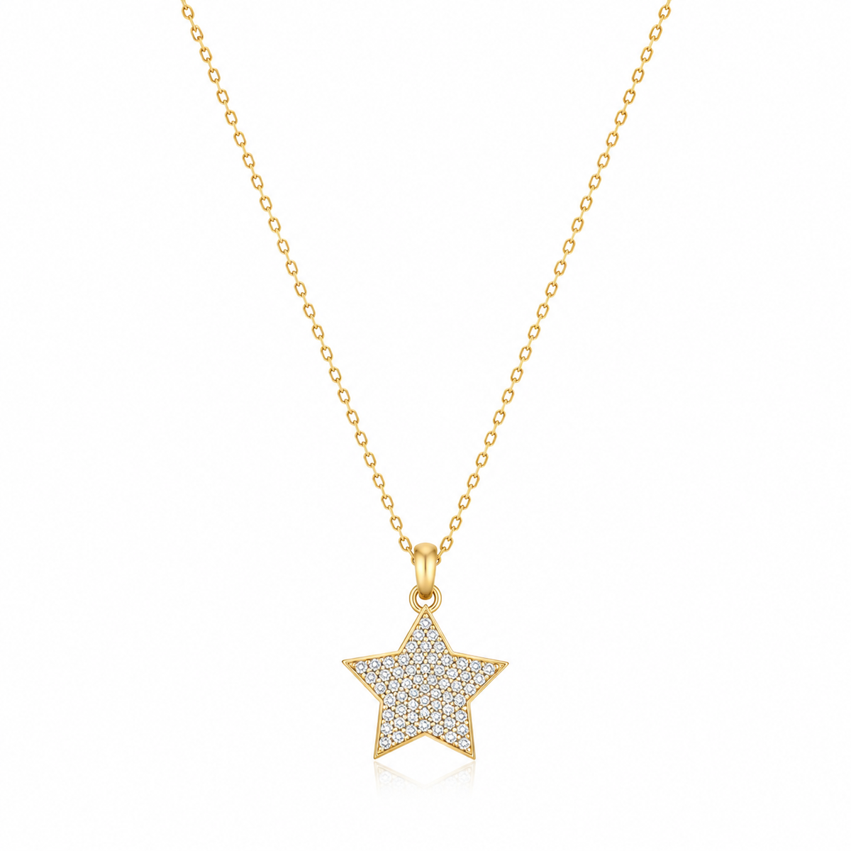 Pavé Crystal Star Pendant Necklace – Gold Tone Dainty Celestial Necklace for Women