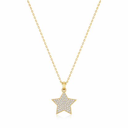 Pavé Crystal Star Pendant Necklace – Gold Tone Dainty Celestial Necklace for Women
