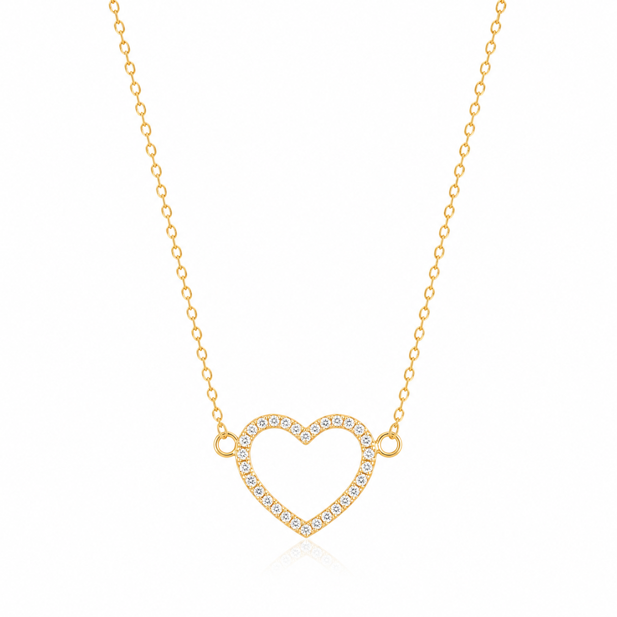 Gold Plated Crystal Open Heart Pendant Necklace for Women