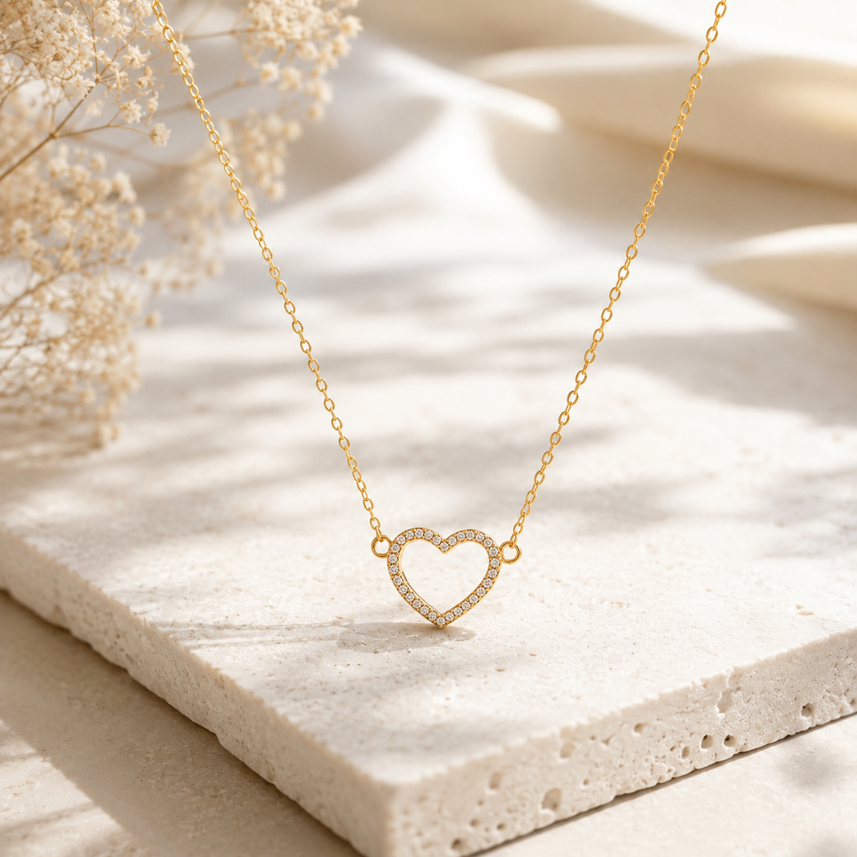 Gold Plated Crystal Open Heart Pendant Necklace for Women