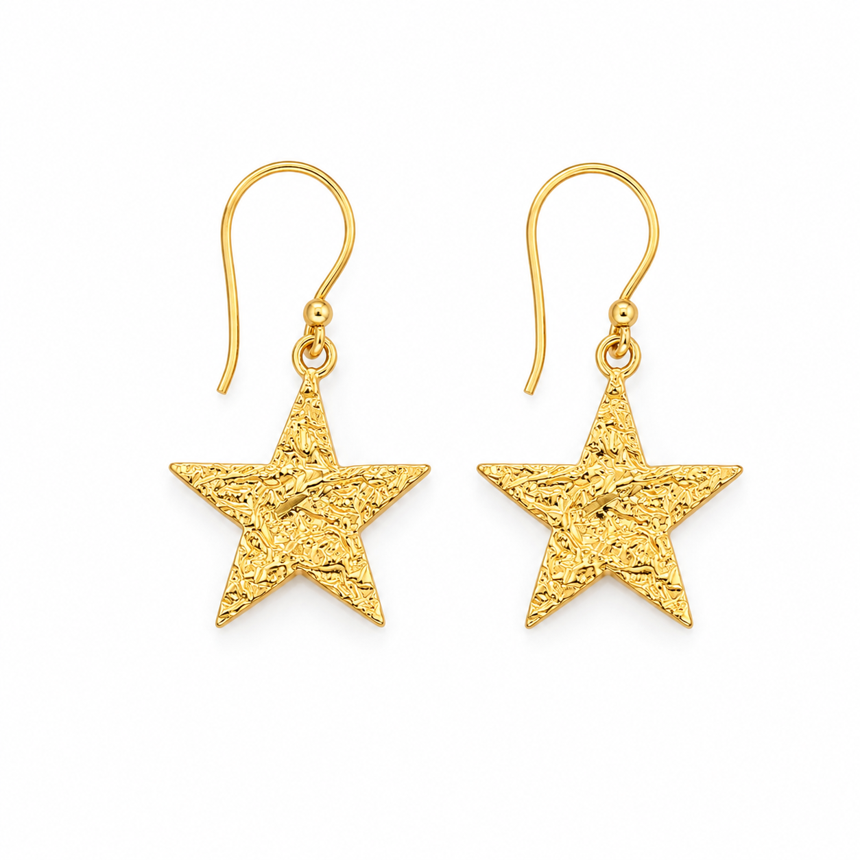 Textured Gold-Plated Brass Star Drop Earrings for Women