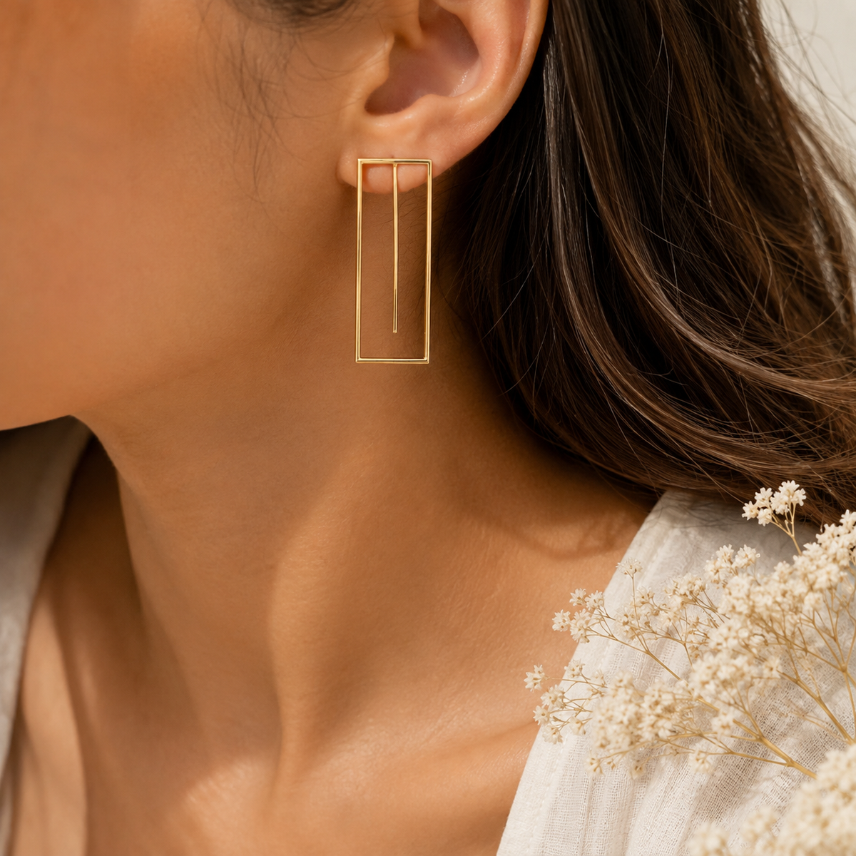 Minimalist Gold Geometric Rectangle Drop Earrings for Women