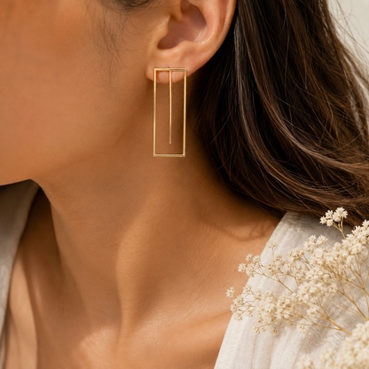 Minimalist Gold Geometric Rectangle Drop Earrings for Women