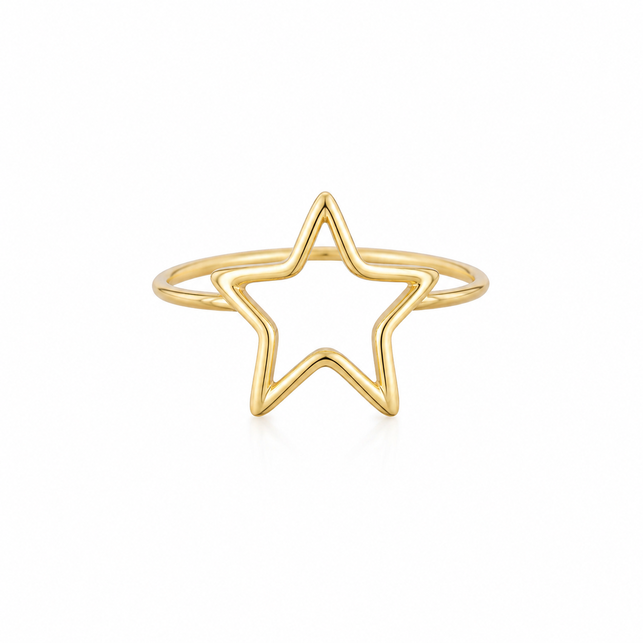 Minimalist Open Star Brass Ring – Gold Tone Statement Ring for Women