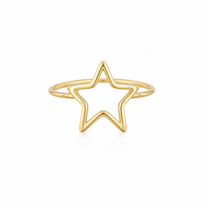 Minimalist Open Star Brass Ring – Gold Tone Statement Ring for Women