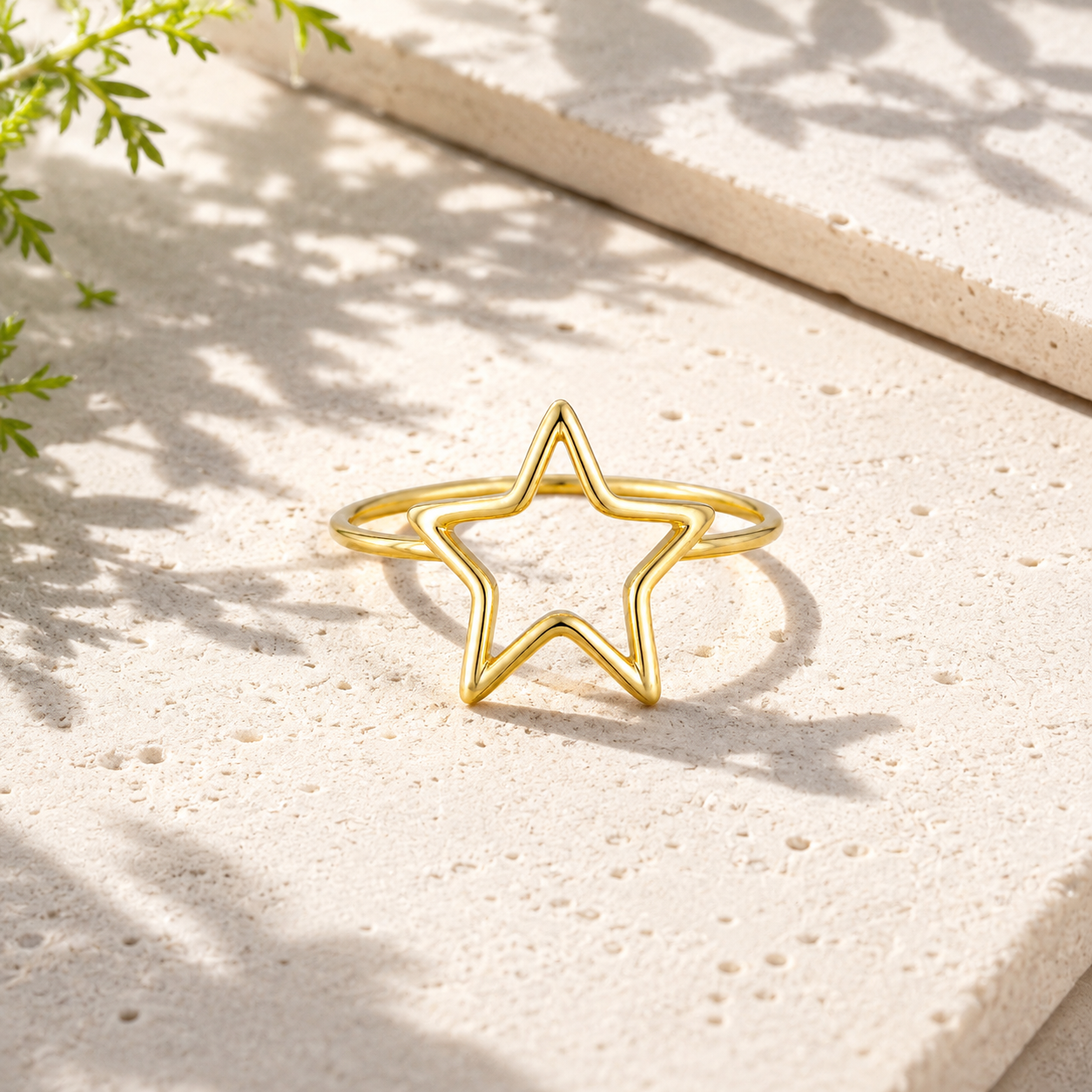Minimalist Open Star Brass Ring – Gold Tone Statement Ring for Women