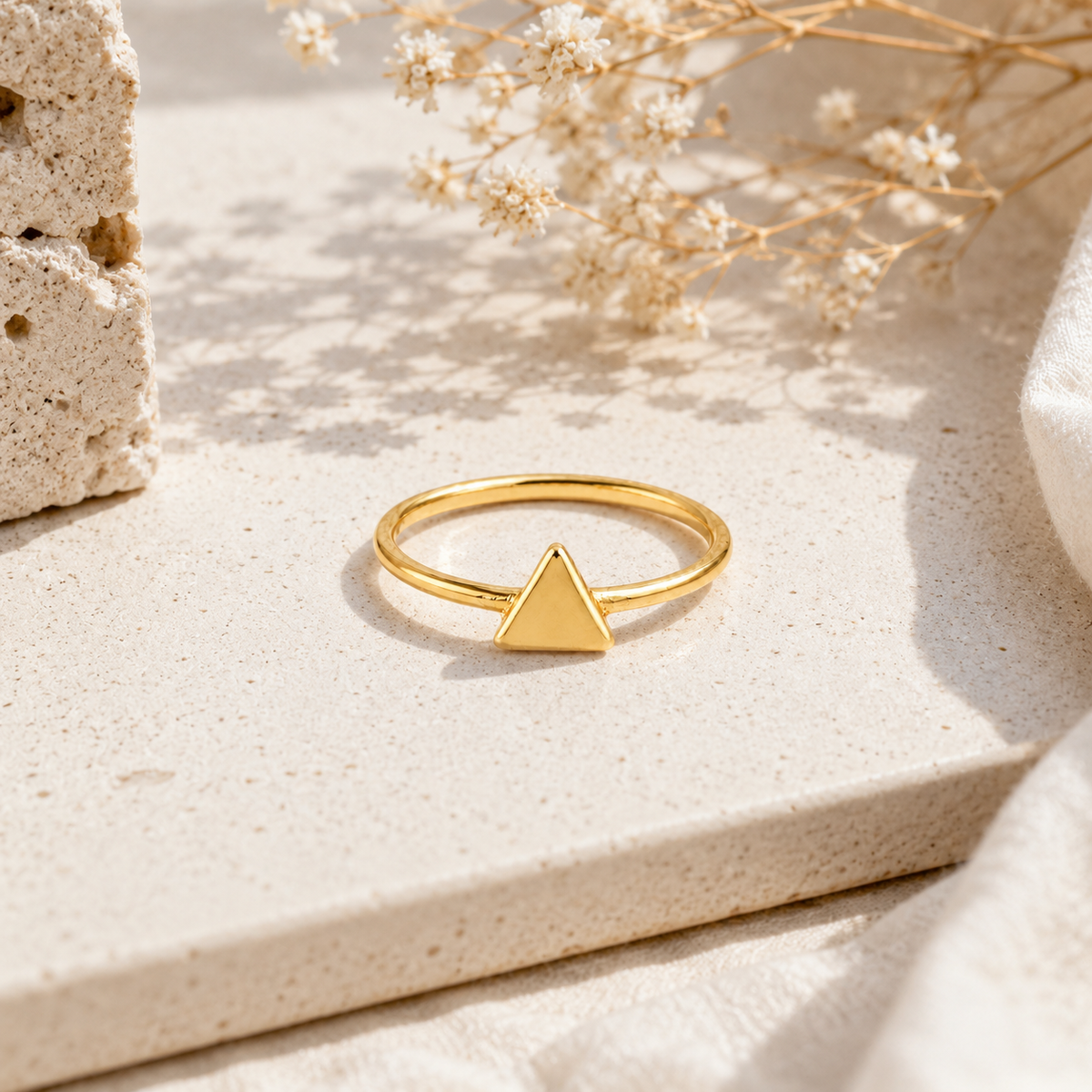 Minimalist Gold Triangle Ring – Dainty Geometric Statement Ring for Women